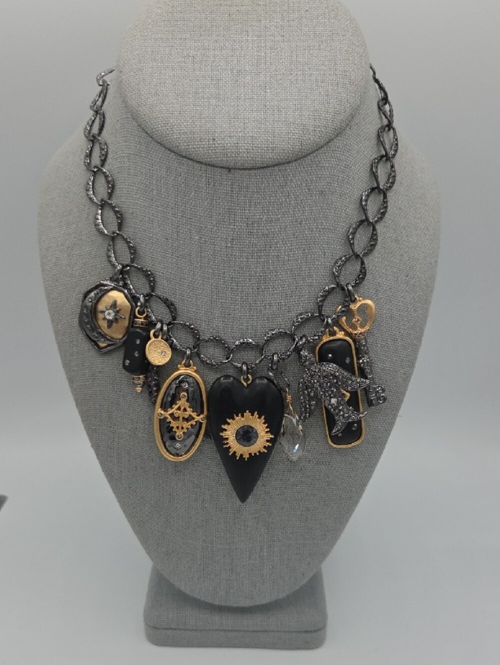 5 for $25! Chico's Mixed Metal Black Heart Charm Necklace - Picture 2 of 5